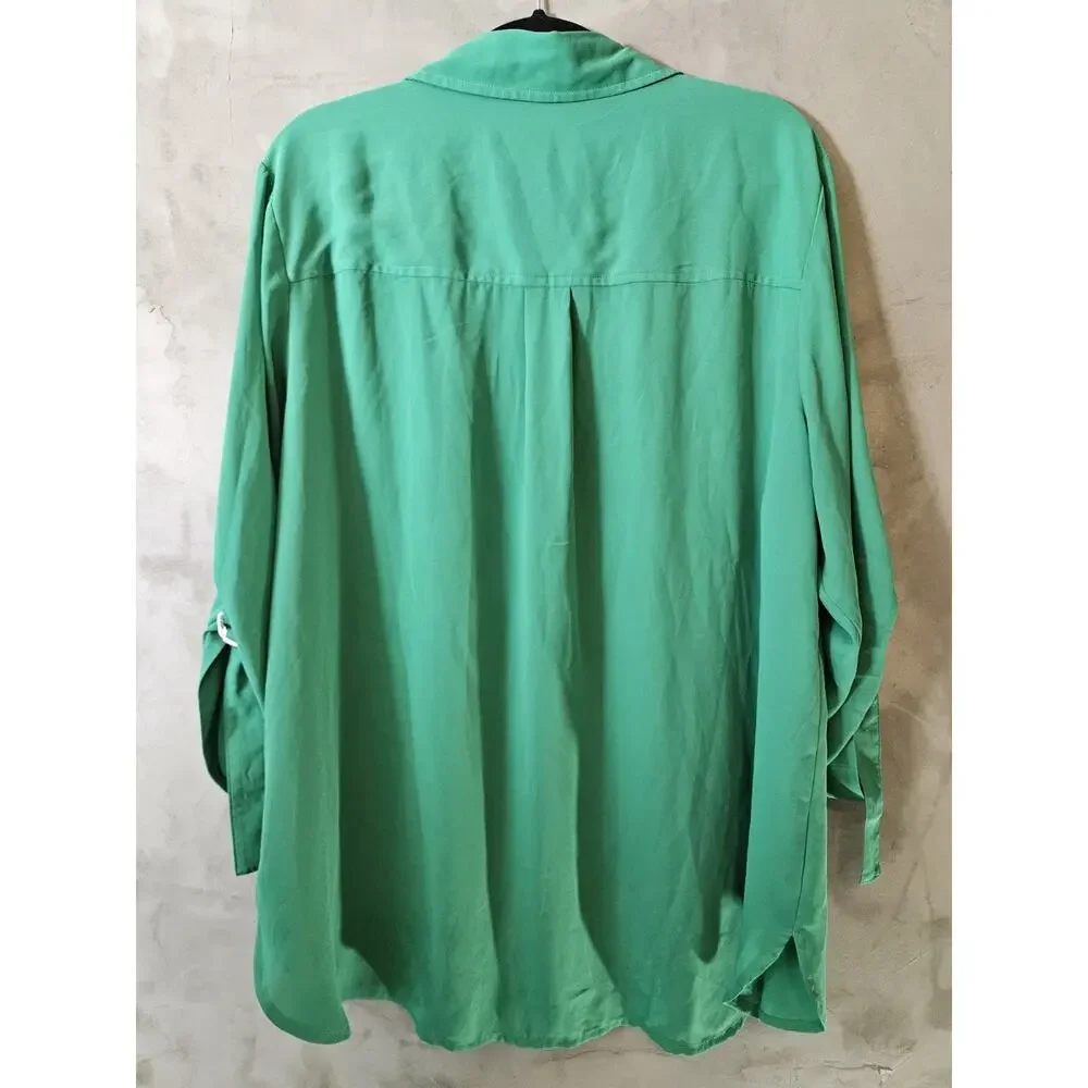Michael Michael Kors Size 2X Plus Green Solid Collared Tunic 1/2 Zip Blouse